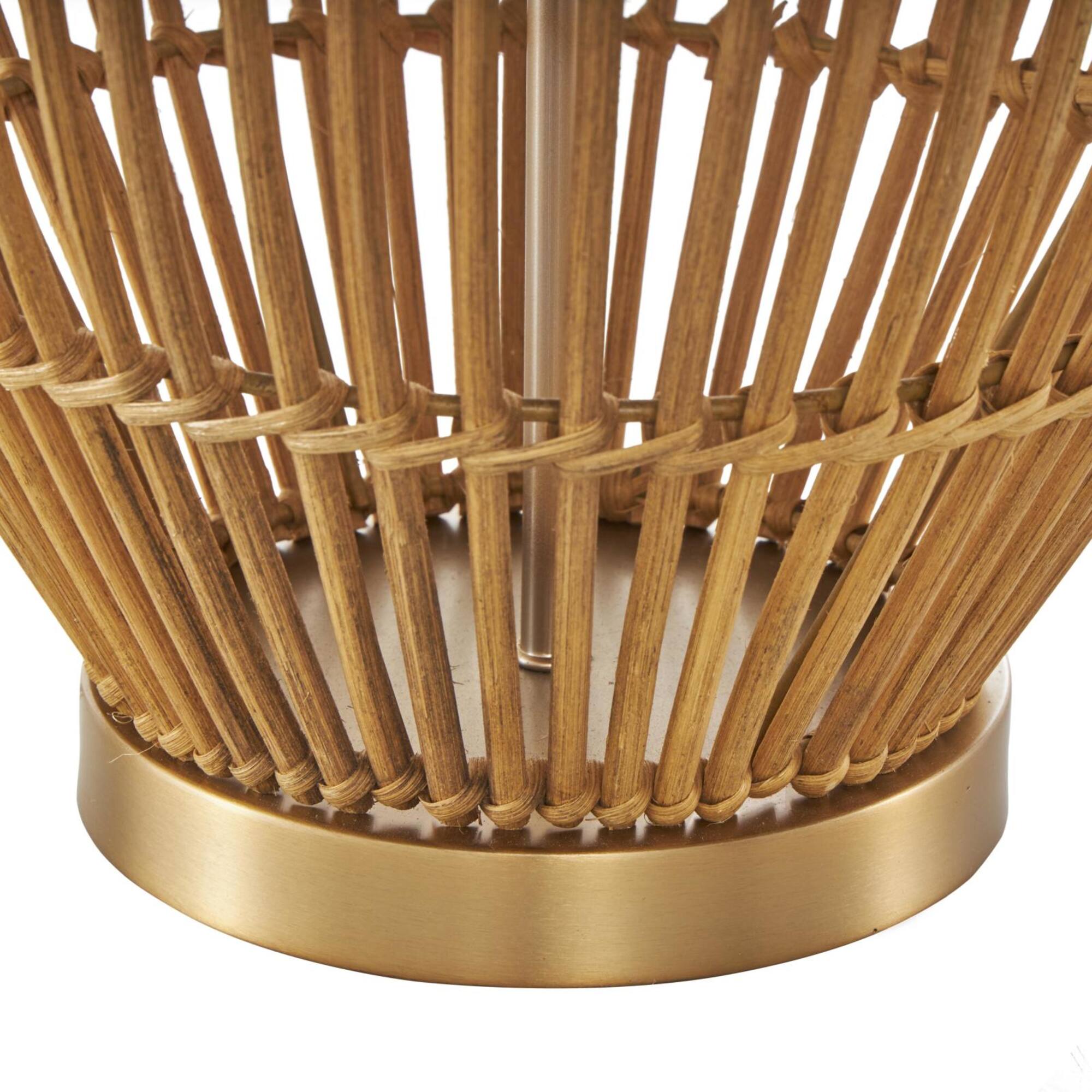 28" Brown Bohemian Round Woven Handmade Rattan Table Lamp